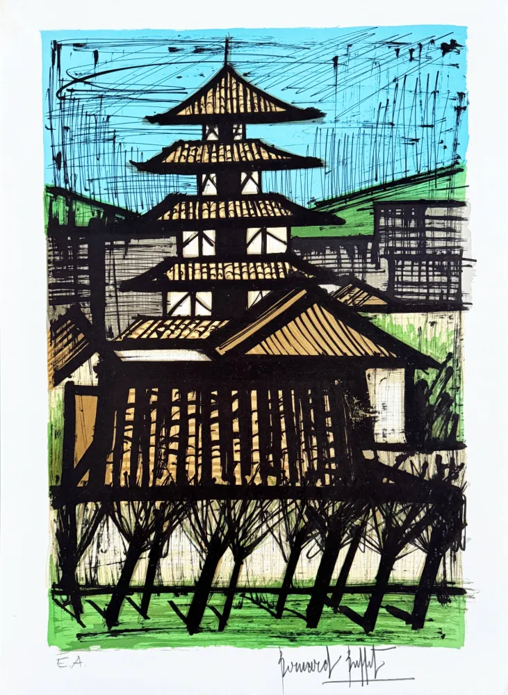 Lithograph Buffet - Temple à Kyoto