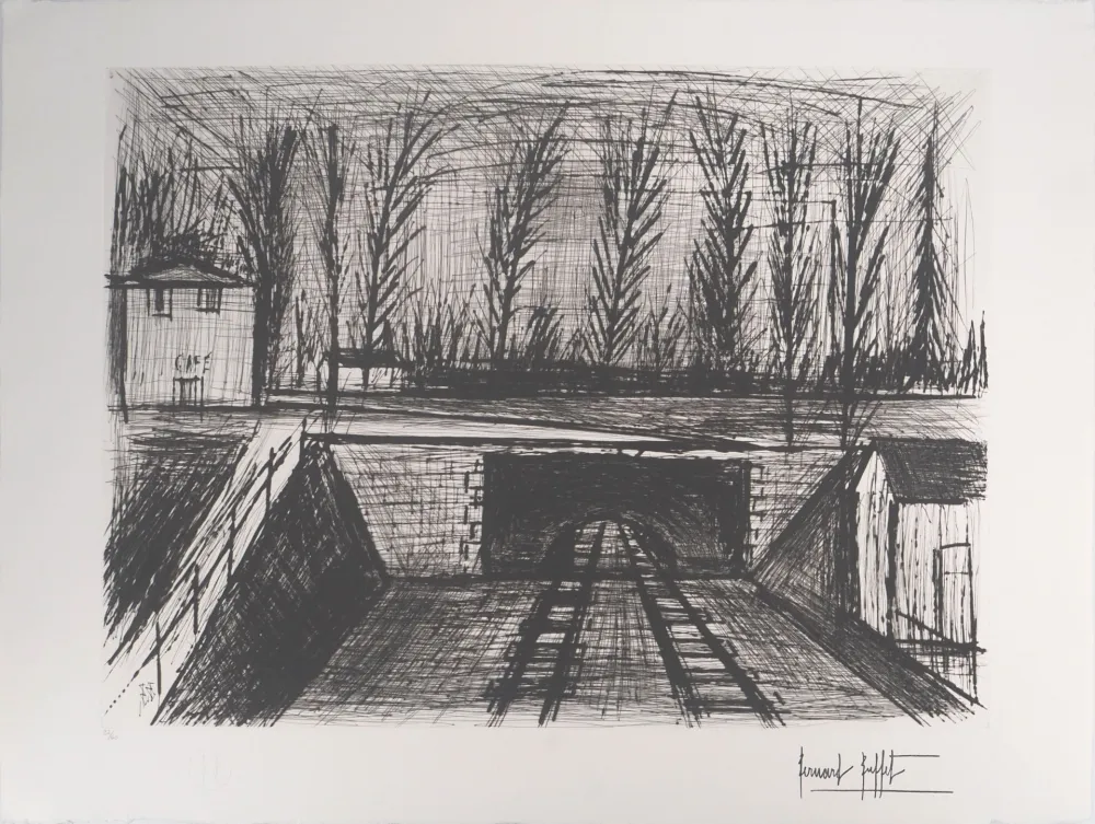 Etching Buffet - Voie de chemin de fer et Café de la Gare 