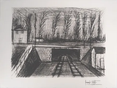 Etching Buffet - Voie de chemin de fer et Café de la Gare 
