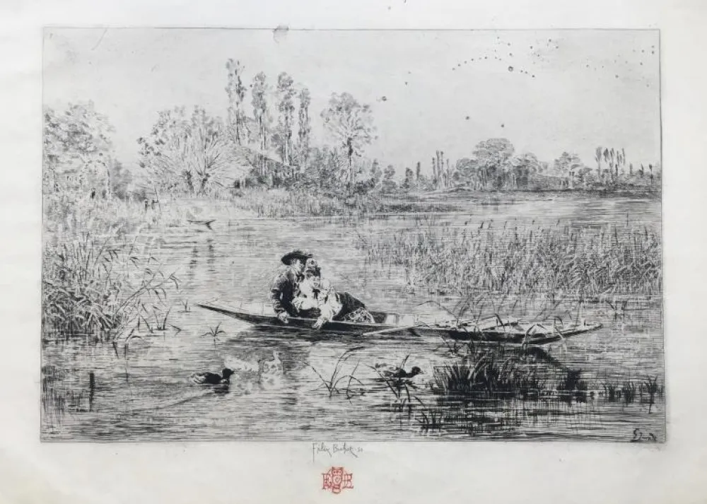 Etching Buhot - Au fil de l'eau (1875)