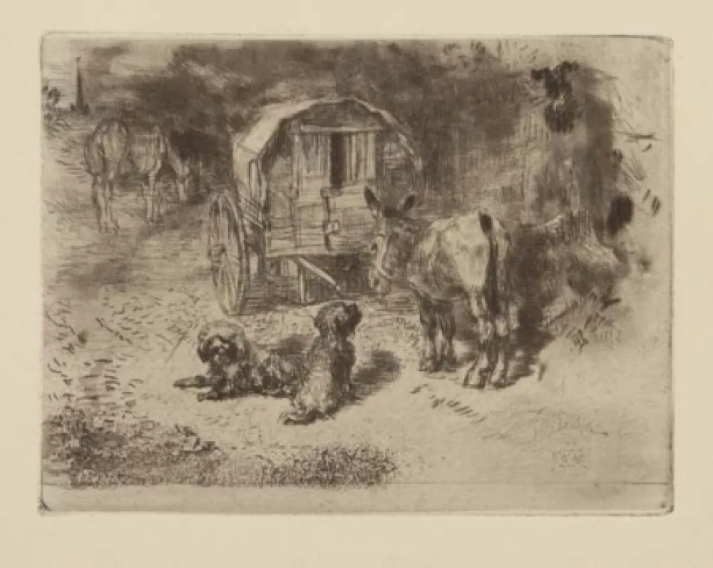 Etching And Aquatint Buhot - Gardiens du logis / Les amis du saltimbanque