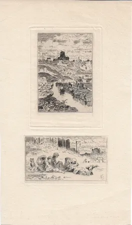 Etching Buhot - Le puits de la Butte-aux-Cailles [and] Les chiffonniers