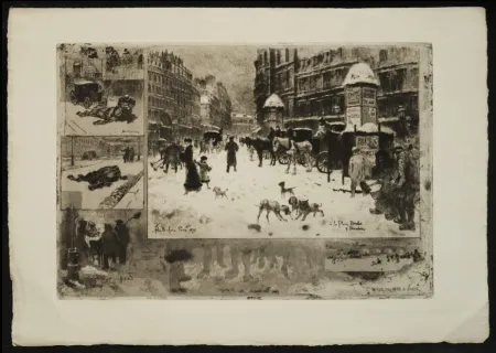 Etching And Aquatint Buhot - L'Hiver à Paris ou La Neige à Paris