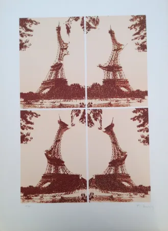 Lithograph Bury - Quatre tours Eiffel juxtaposées