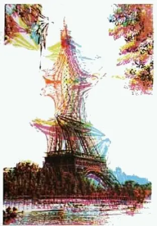 Lithograph Bury - Quatre tours Eiffel superposées