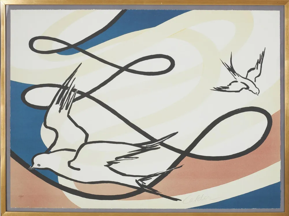 Lithograph Calder - Birds in flight