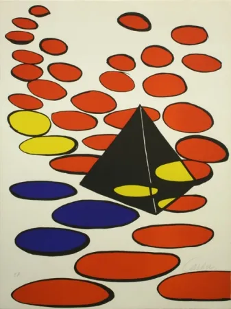 Lithograph Calder - BLACK PYRAMID WITH CIRCLE 