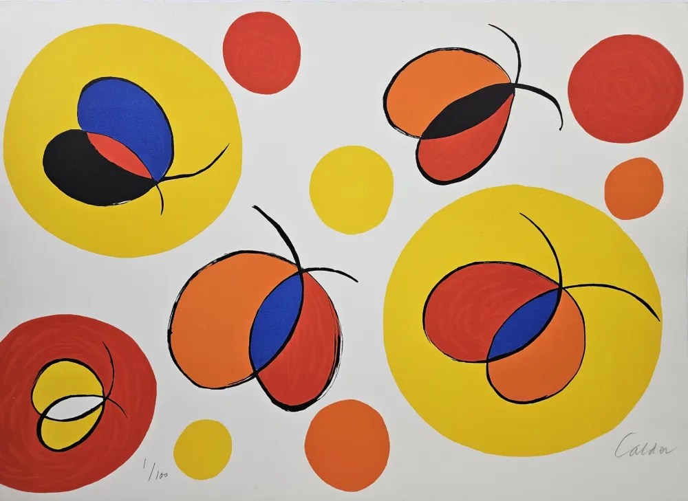 Lithograph Calder - Composition with Butterflies