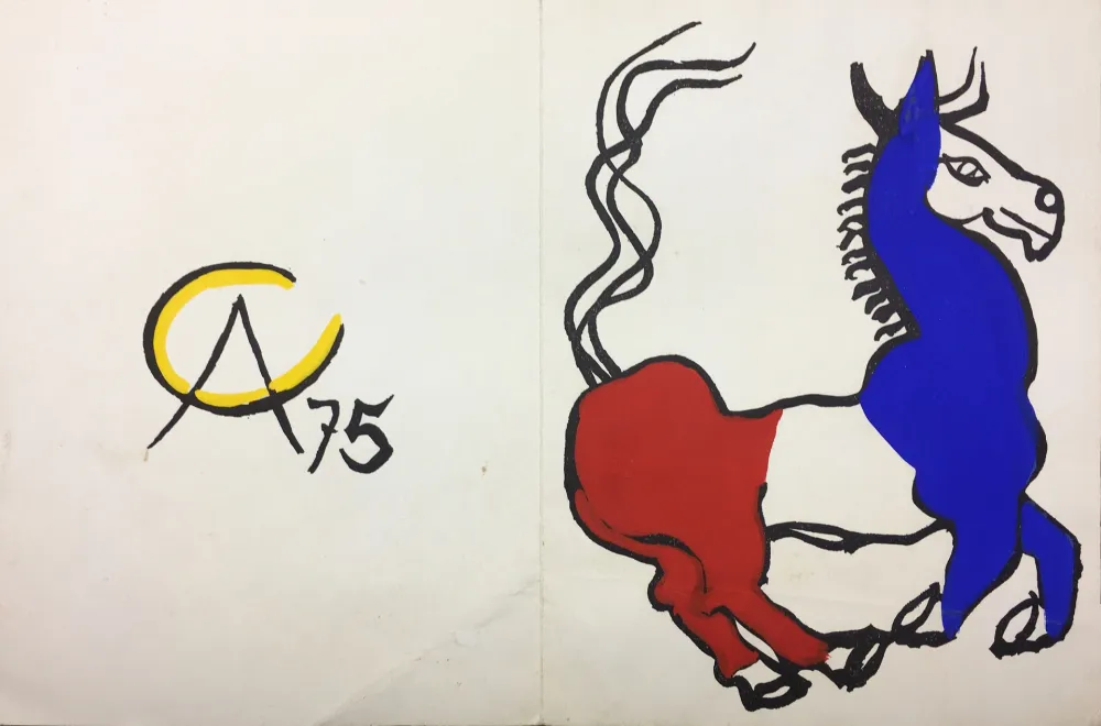 No Technical Calder - L'ÂNE TRICOLORE (BLEU BLANC ROUGE),1975. Carte originale gouachée par Alexander Calder.