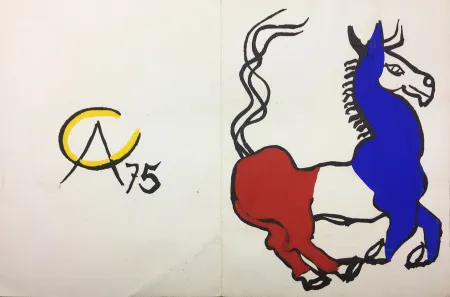 No Technical Calder - L'ÂNE TRICOLORE (BLEU BLANC ROUGE),1975. Carte originale gouachée par Alexander Calder.