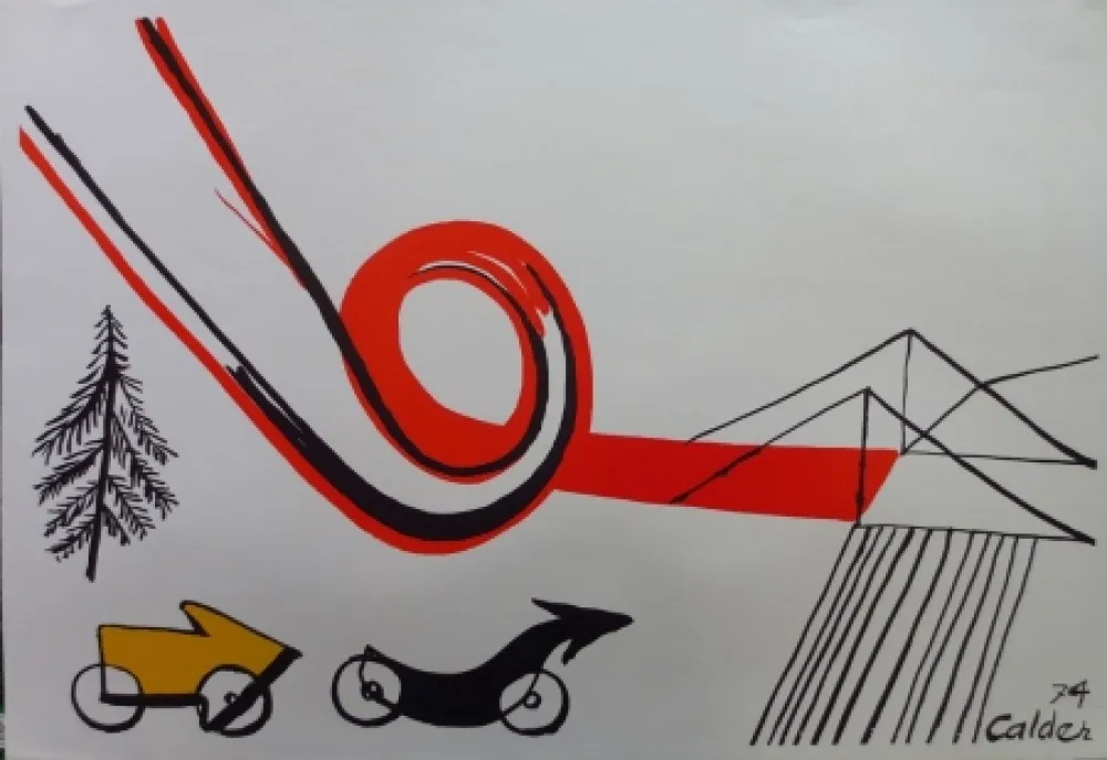 Lithograph Calder - Les voitures