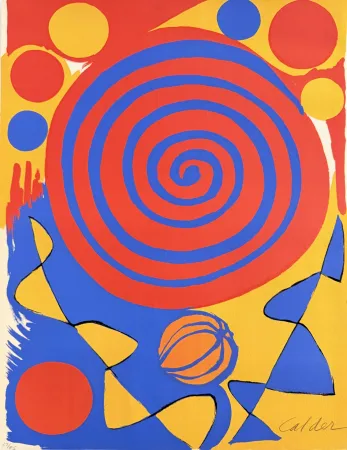 Lithograph Calder - Spiral with pumpkin
