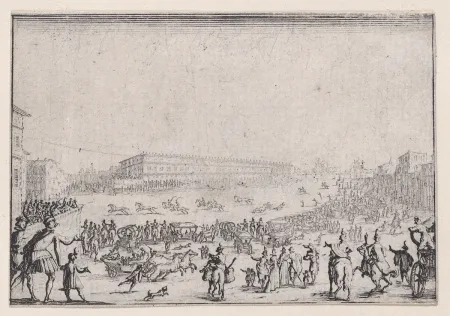 Engraving Callot - La course de chevaux sur la place Pitti a Florence / The Horse Race on the Piazza Pitti in Florence, from 