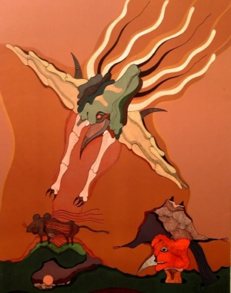 Lithograph Camacho  - Catching bird