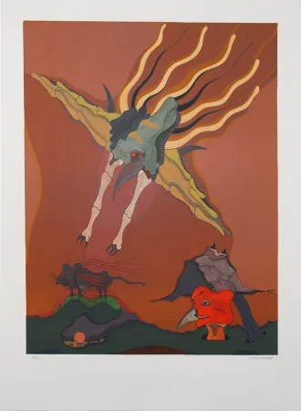 Lithograph Camacho  - Catching Bird