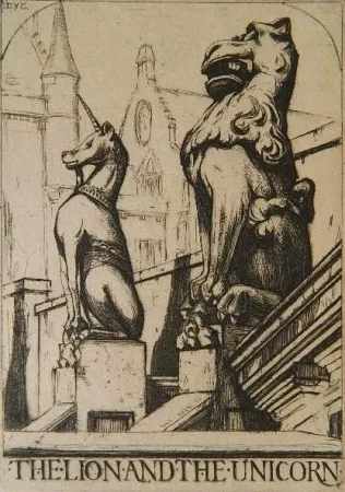 Etching Cameron - The Lion and the Unicorn