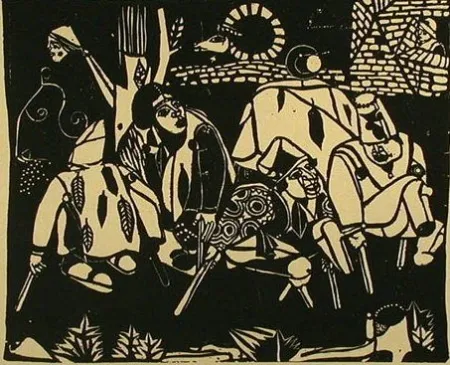 Woodcut Campendonk - Die Bettler (nach Bruegel) / The Beggars (after Bruegel)