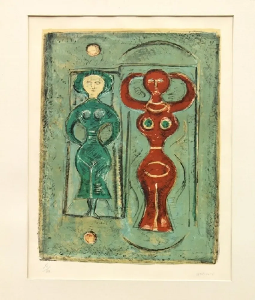 Lithograph Campigli - Composizione con due figure