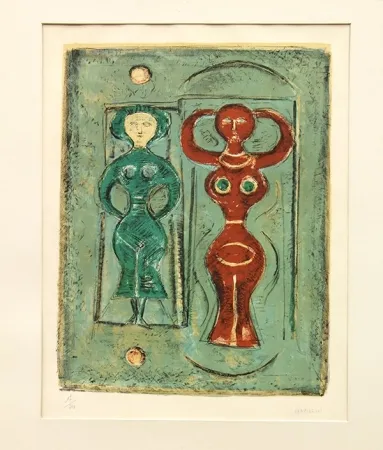Lithograph Campigli - Composizione con due figure