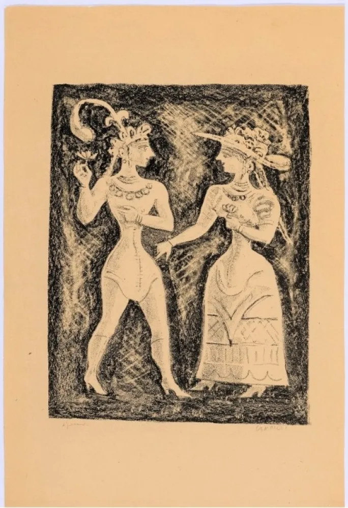 Lithograph Campigli - Costumi Cretesi