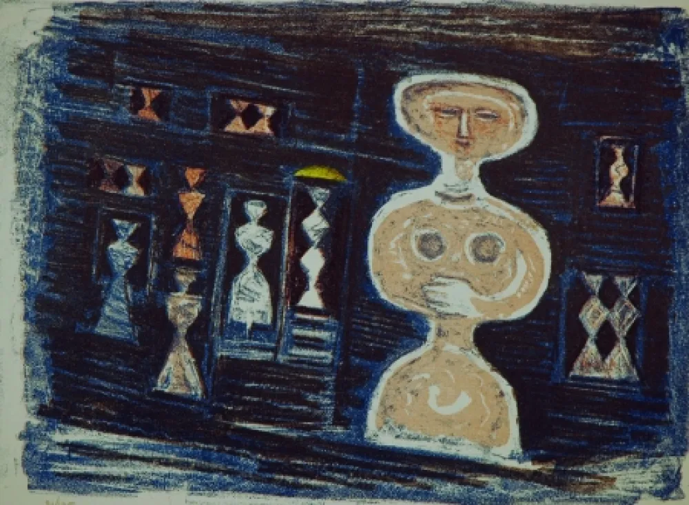 Lithograph Campigli - Donna su fondo blu