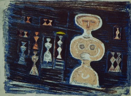 Lithograph Campigli - Donna su fondo blu