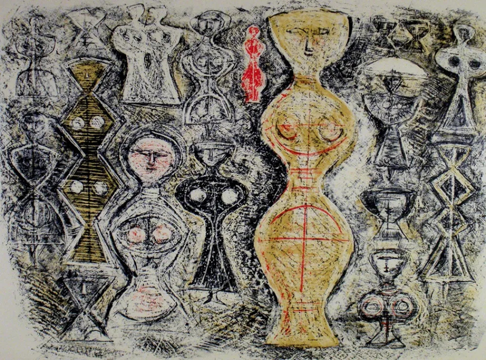 Lithograph Campigli - Donne su fondo blu