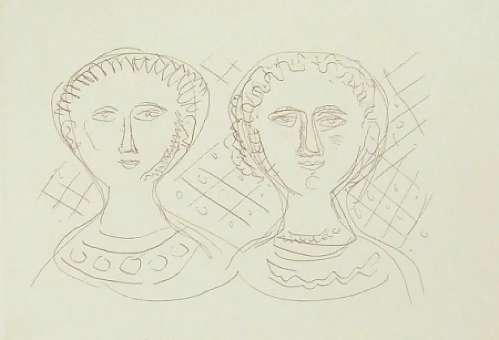 Etching Campigli - Due visi