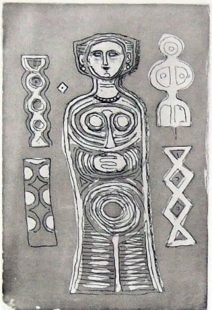 Etching And Aquatint Campigli - Idolo su fondo scuro