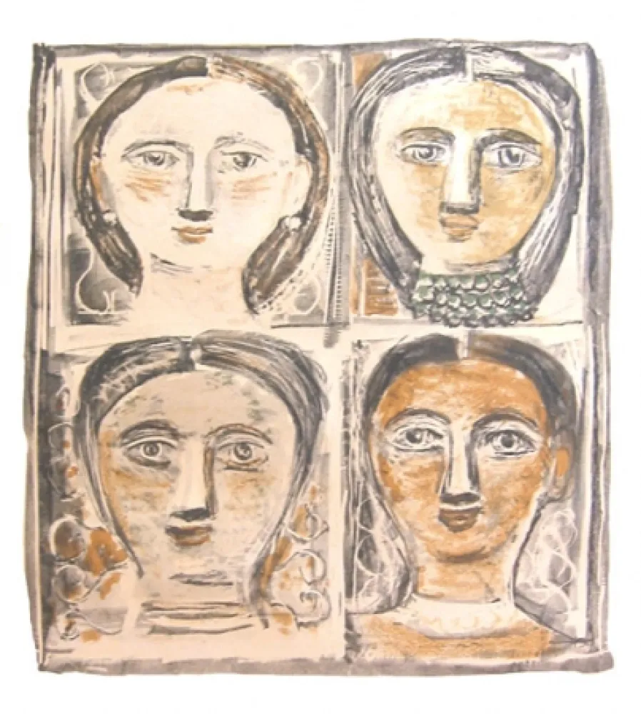 Lithograph Campigli - Quattro teste