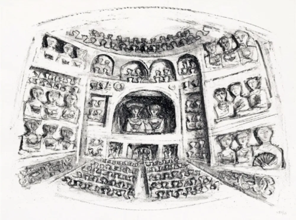 Lithograph Campigli - Teatro