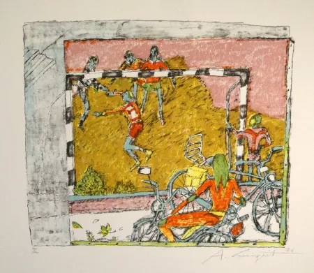 Lithograph Carigiet - (Fussballspiel)