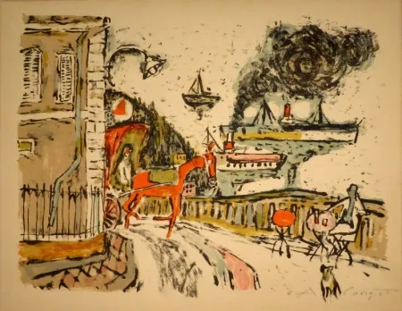 Lithograph Carigiet - Stadt am Meer