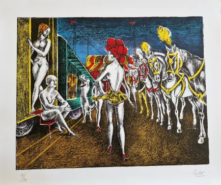 Lithograph Carletti - Cavalli ed artisti