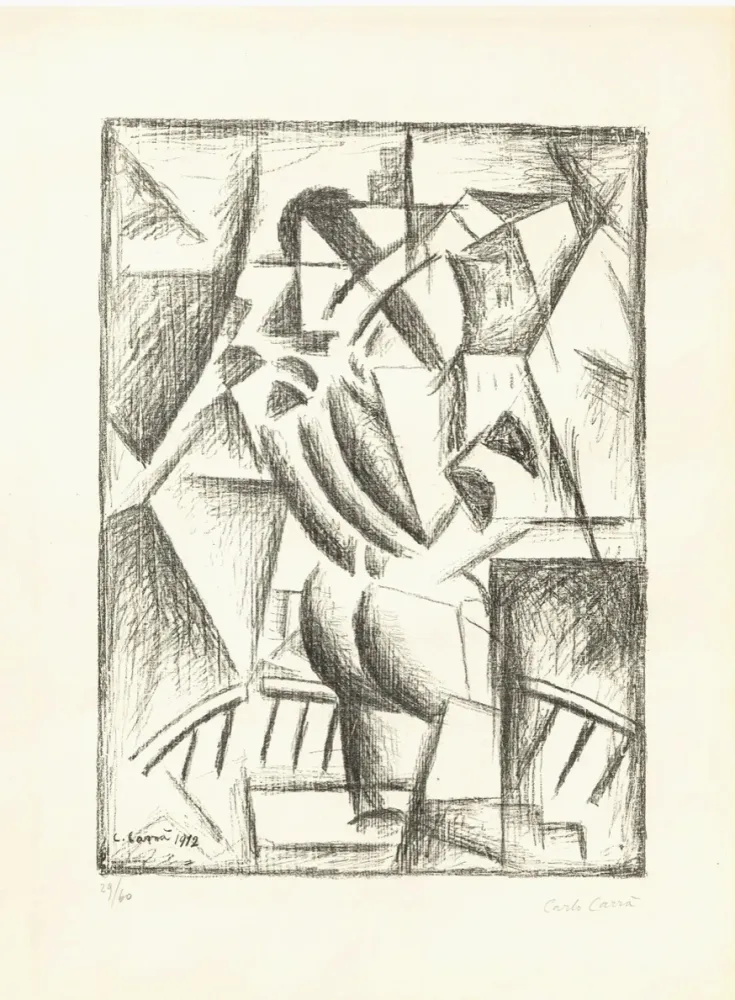 Lithograph Carra - Donna al balcone (Simultaneità)