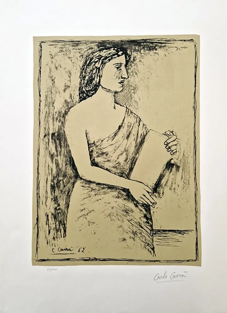 Lithograph Carra - Donna con libro