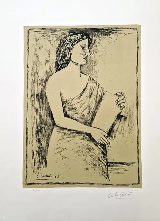 Lithograph Carra - Donna con libro