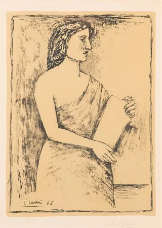 Lithograph Carra - Donna con Libro