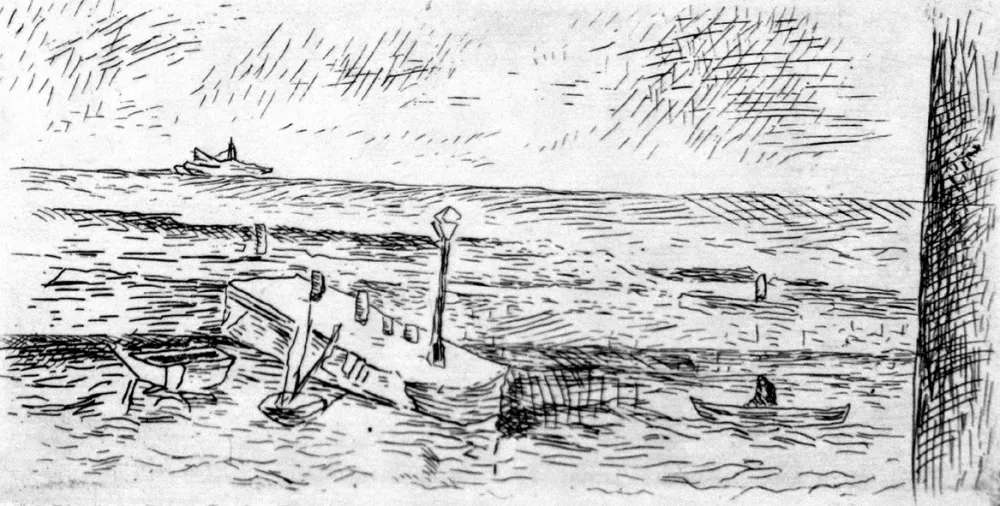 Engraving Carra - Il molo di Camogli