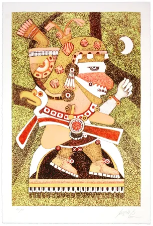 Lithograph Carrasco Bretón - Tezcatlipoca