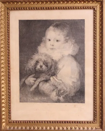 Engraving Carriere - Enfant au chien