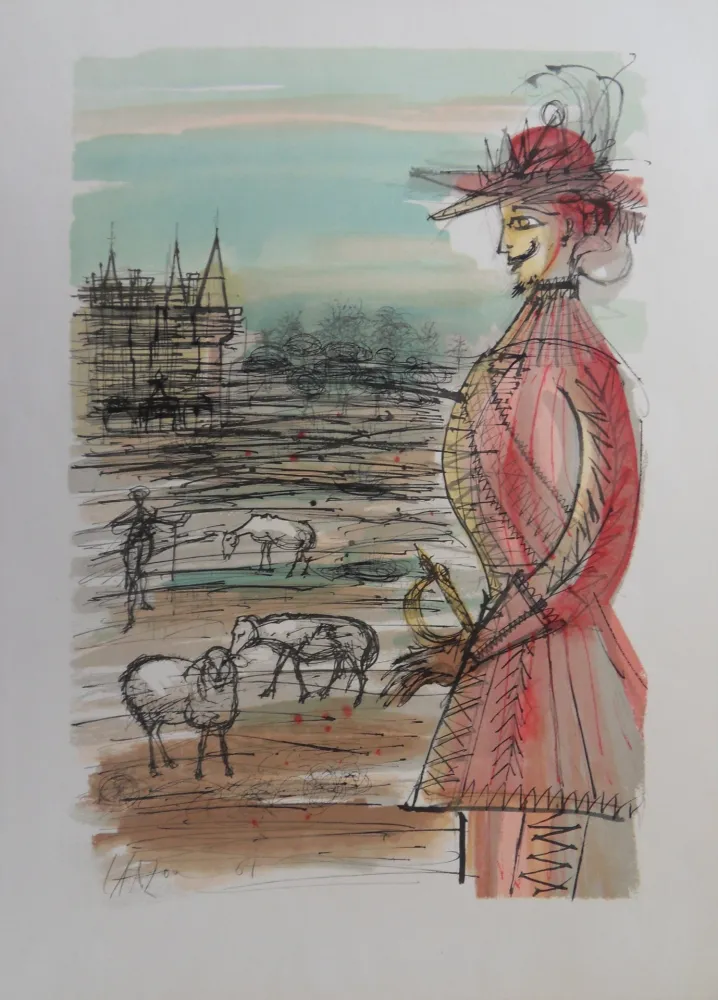 Etching Carzou - Le berger et ses mouton