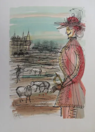 Etching Carzou - Le berger et ses mouton