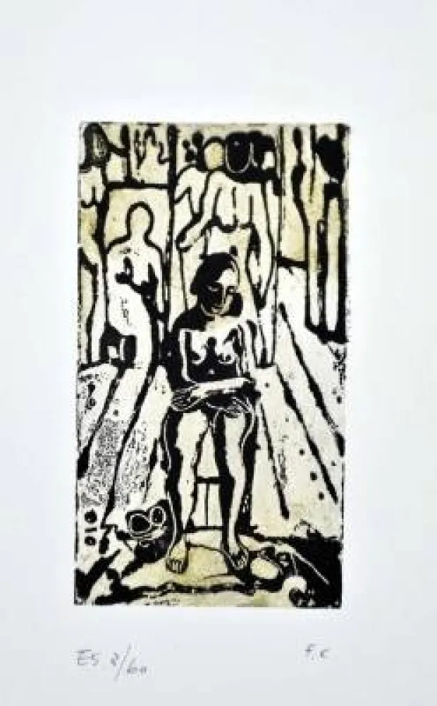 Linocut Casorati - Donna nella stanza