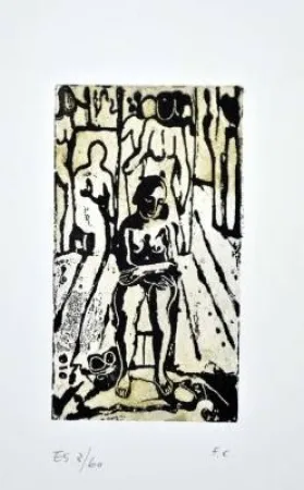 Linocut Casorati - Donna nella stanza