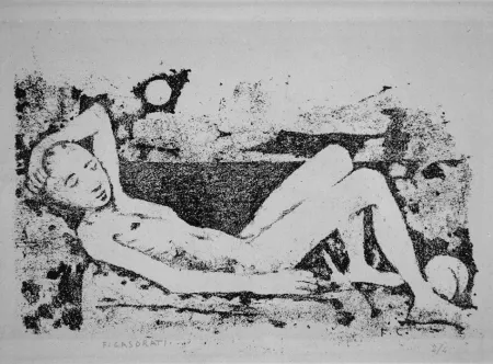 Lithograph Casorati - Donna Sdraiata