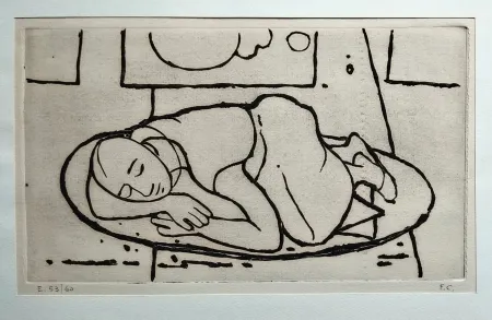 Linocut Casorati - Figura accovacciata