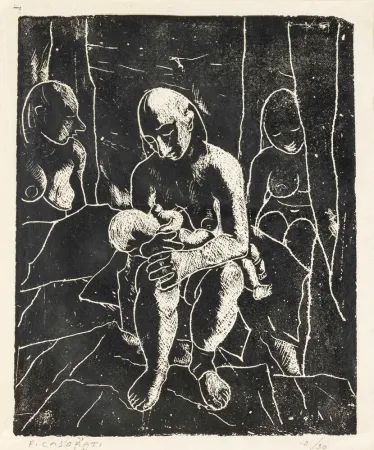 Etching Casorati - Maternità (Le prigioniere)