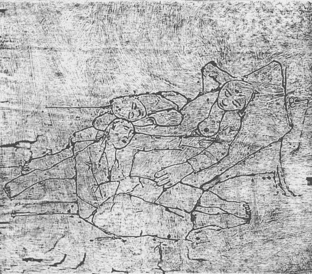 Woodcut Casorati - Ragazze al mare