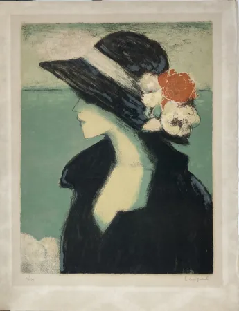 Lithograph Cassigneul  - Le chapeau de paille noir -  1974.